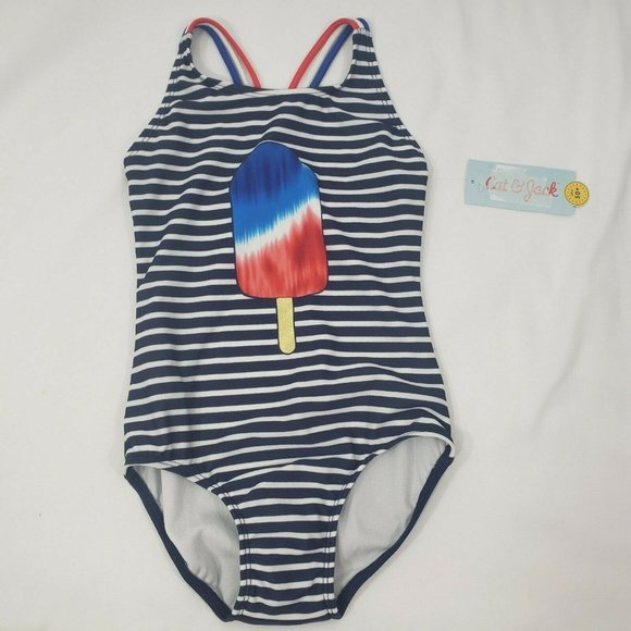 Girls' One Piece Swimsuit - Cat & Jack™ Red White - Picture 6 of 12